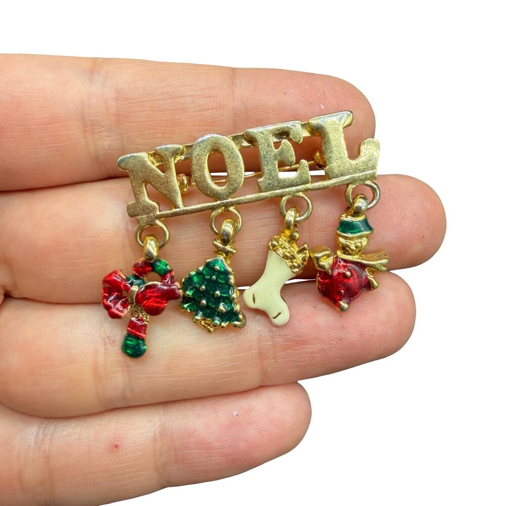 Vintage Jewelry Noel Christmas Brooch Dangling Charms Pin